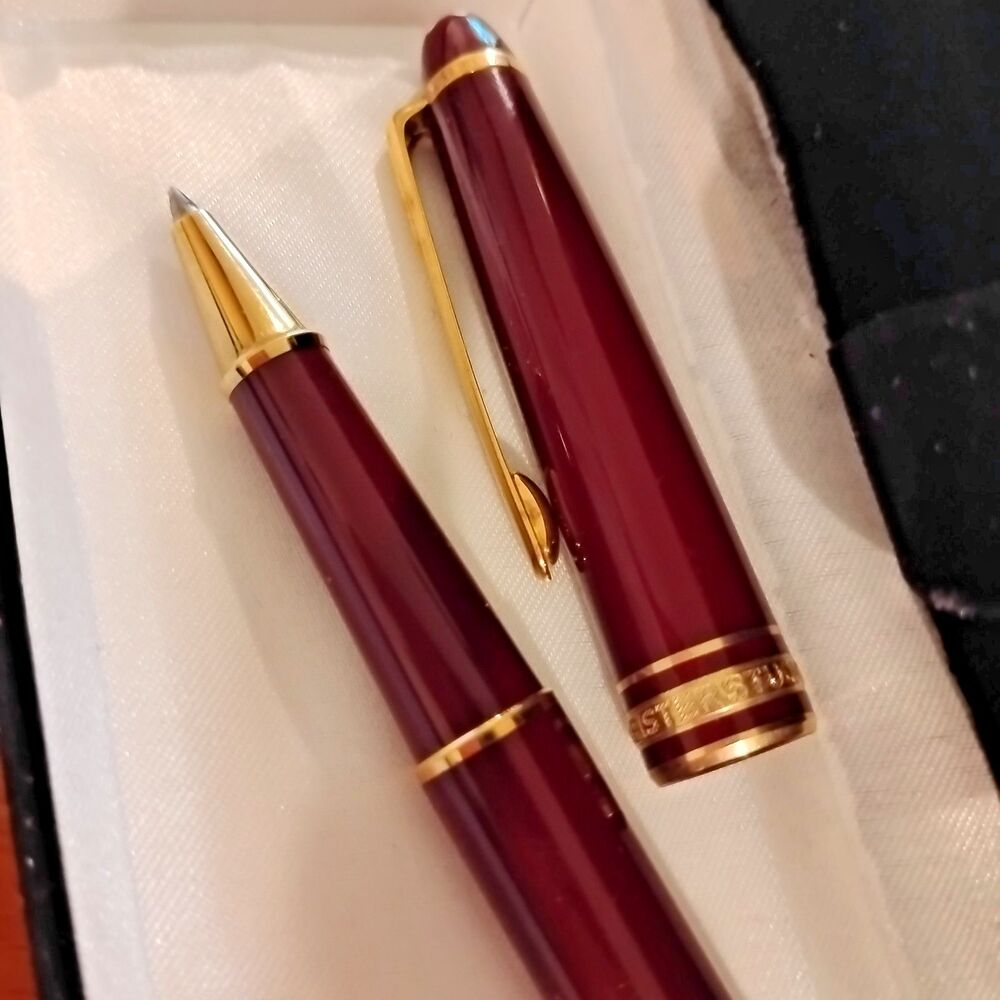 Montblanc Meisterstuck Gold Burgundy Plated Pen with Cap Rollerball Collectible - Picture 6 of 16